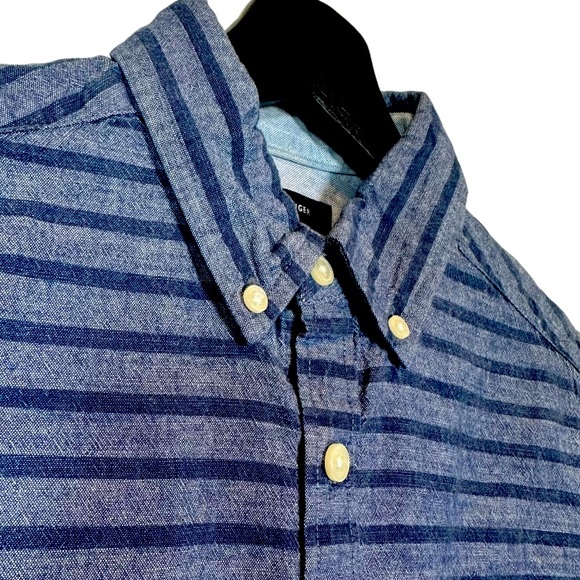 Tommy Hilfiger Slim Fit Navy Stripe Short Sleeve Button Down Shirt - Picture 4 of 4